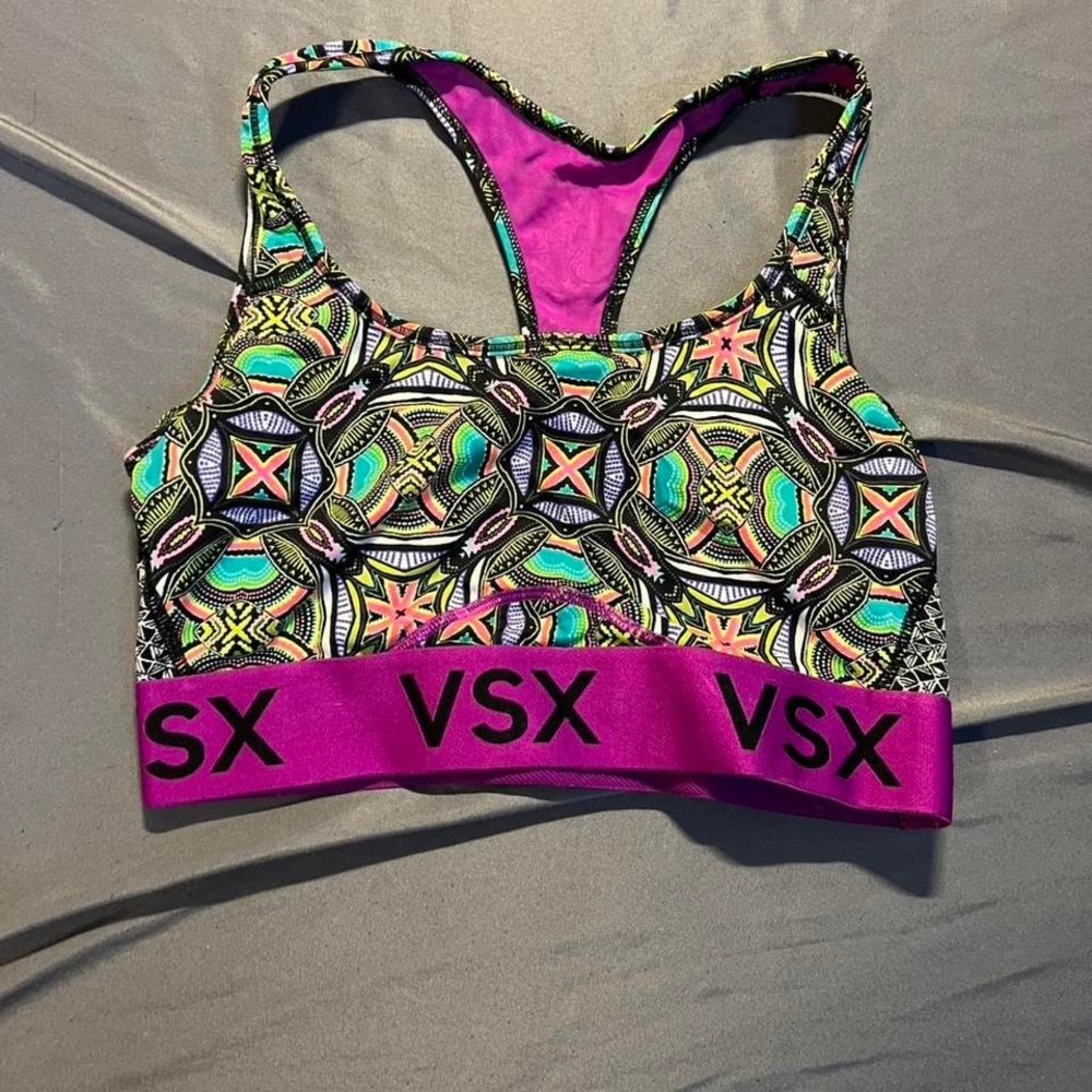 Victoria's Secret VSX Sport Bra Small Multi Color Geometric Racerback Activewear